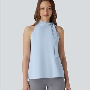 HALARA Light Blue Women's Halter Tie Neck Sleeveless Work Blouse